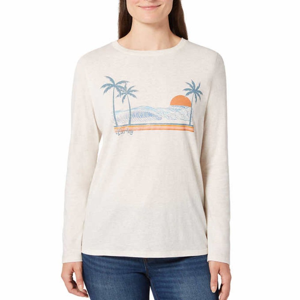 NWoT Hurley Women's Long Sleeve Graphic Crew Neck Tee White Size S $60 Z951